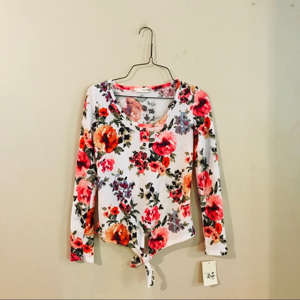 NWT Floral Waffle Knit Tie Front Top